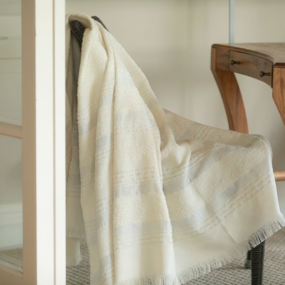 Allira Collection Alpaca Throw in Silver & Ivory Moon Mist