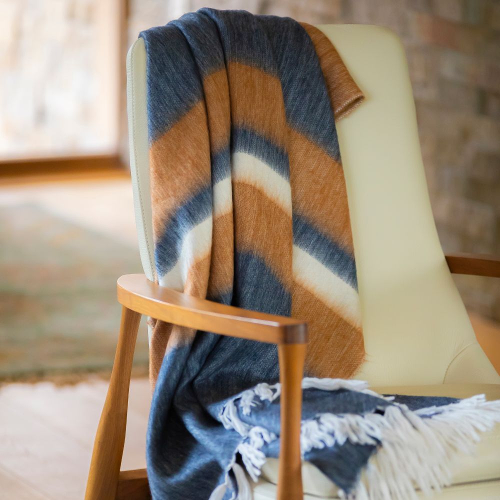Copper & Navy Alpaca Throw Blanket – Handwoven in Ecuador | Purple