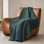 Handloomed Cable Knit Baby Alpaca & Cotton Malachite Throw Blanket - Awana Collection