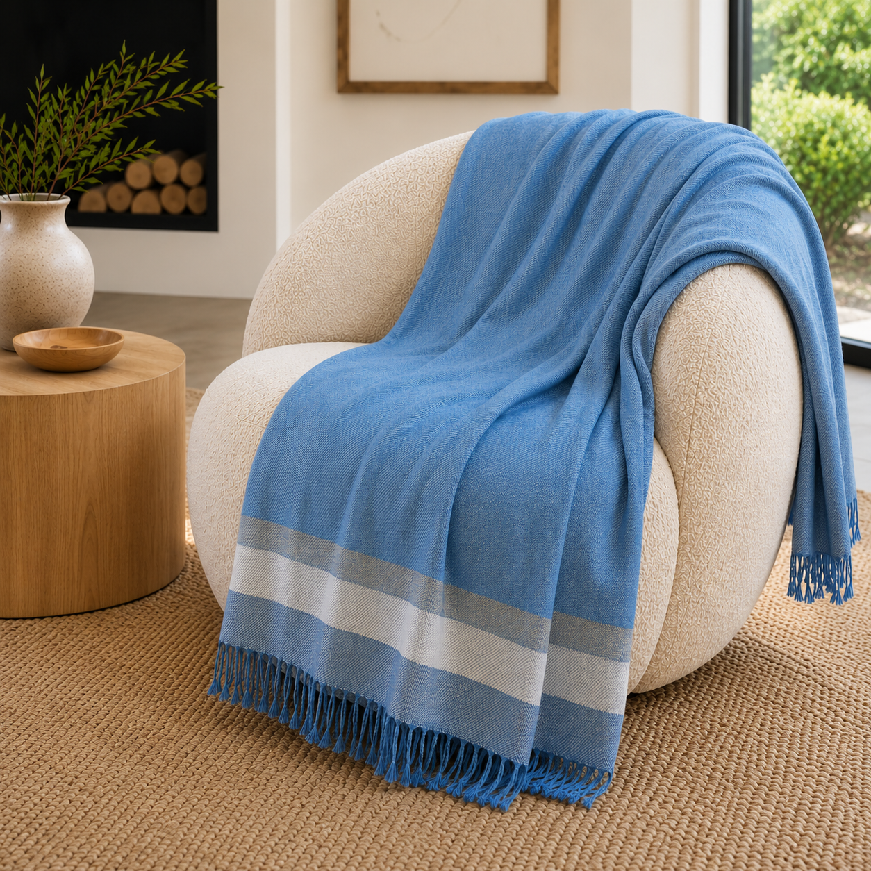 100% Baby Alpaca Reversible Handloomed Throw Blanket - Adriatic Hour - Pacha Collection