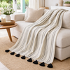 Miska Collection - Handloomed 100% Alpaca Throw Blanket From Peru - Ink & Ivory Pinstripe
