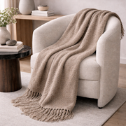 Handloomed Alpaca Bouclé Light Tan Throw Blanket From Peru