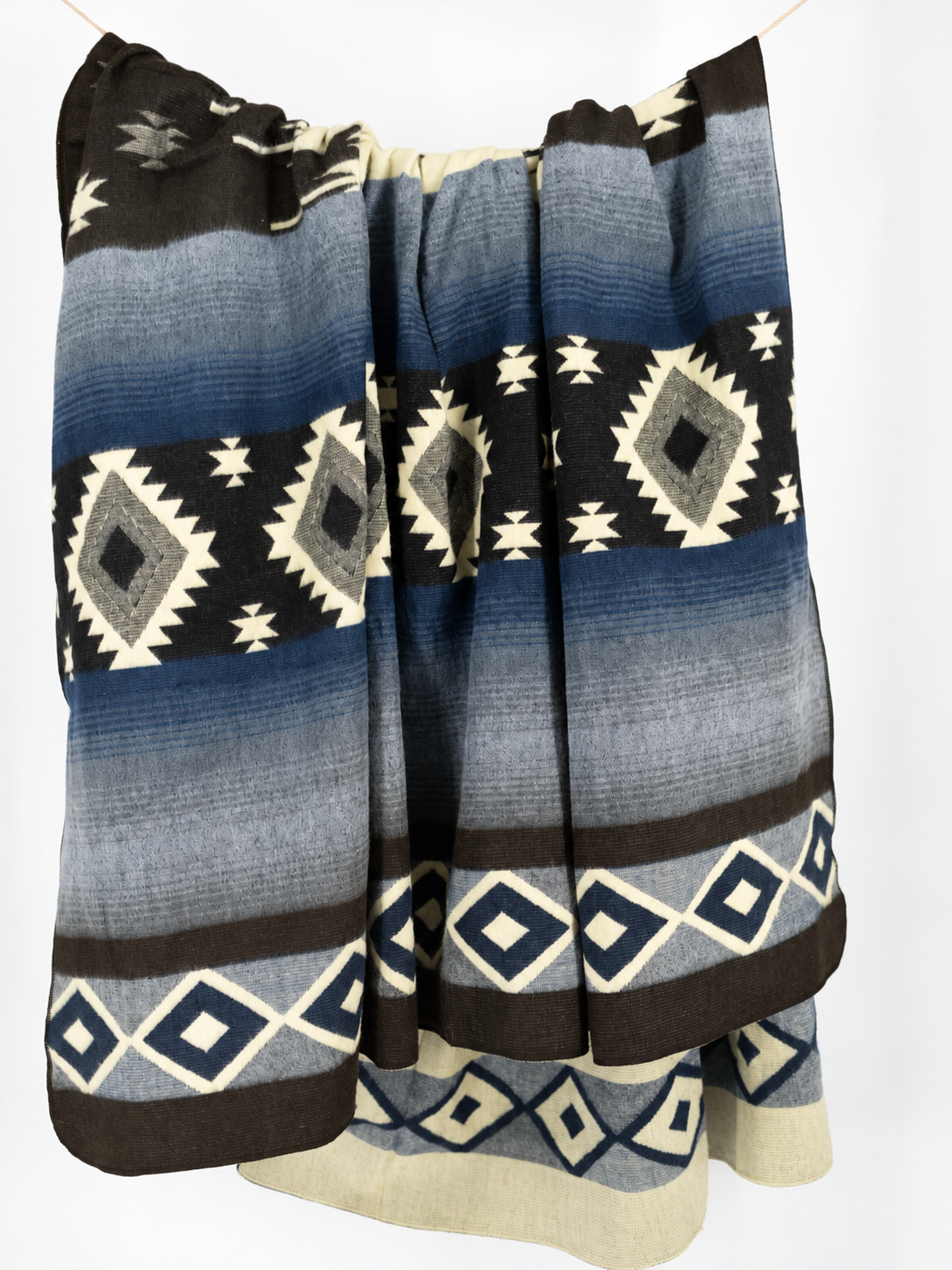 Reversible Handwoven Alpaca Throw Blanket | Diamond Blue, Gray & Black | Yachana Collection