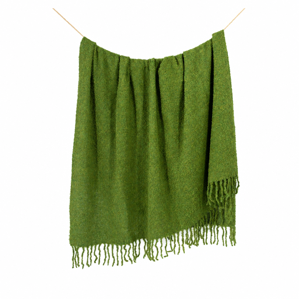 Handloomed Alpaca Bouclé Throw Blanket | Olive Green | Made in Peru