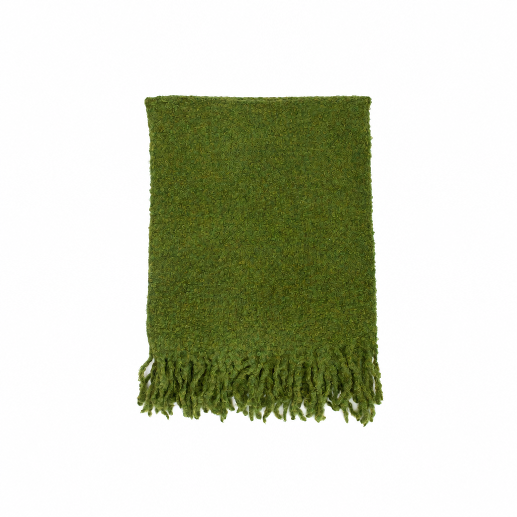 Handloomed Alpaca Bouclé Throw Blanket | Olive Green | Made in Peru