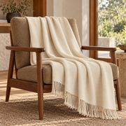 Ivory handloomed undyed baby alpaca & Peruvian Pima cotton throw blanket, Kulsi Collection, made in Peru