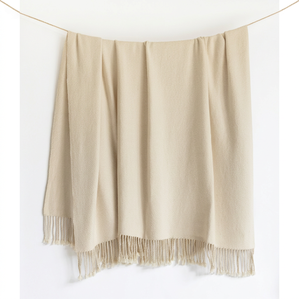 Ivory handloomed undyed baby alpaca & Peruvian Pima cotton throw blanket, Kulsi Collection, made in Peru