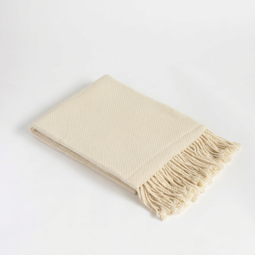 Ivory handloomed undyed baby alpaca & Peruvian Pima cotton throw blanket, Kulsi Collection, made in Peru