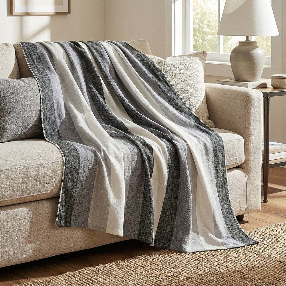 Alpaca Throw Blanket Handwoven From Ecuador - Black Grays & White - Nawi Collection