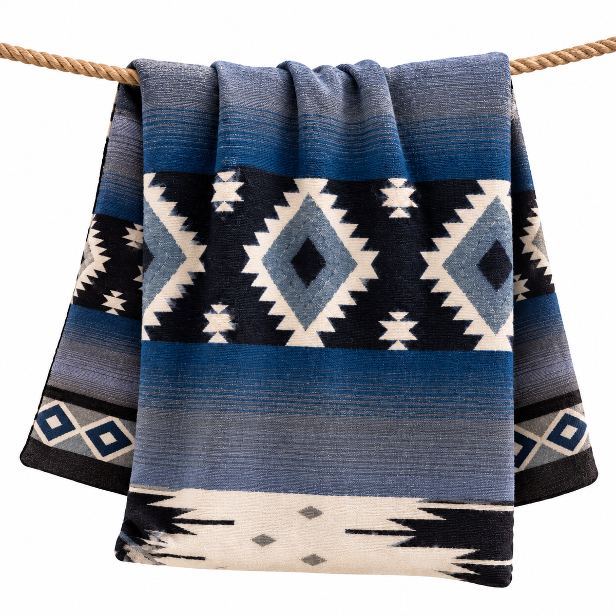 Reversible Handwoven Alpaca Throw Blanket | Diamond Blue, Gray & Black | Yachana Collection