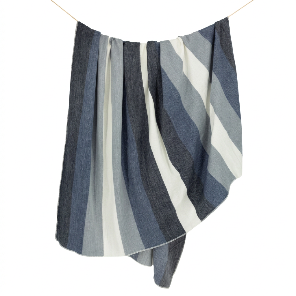 Denim Blues, Black & Cream handwoven alpaca throw blanket, Nawi Collection, made in Ecuador