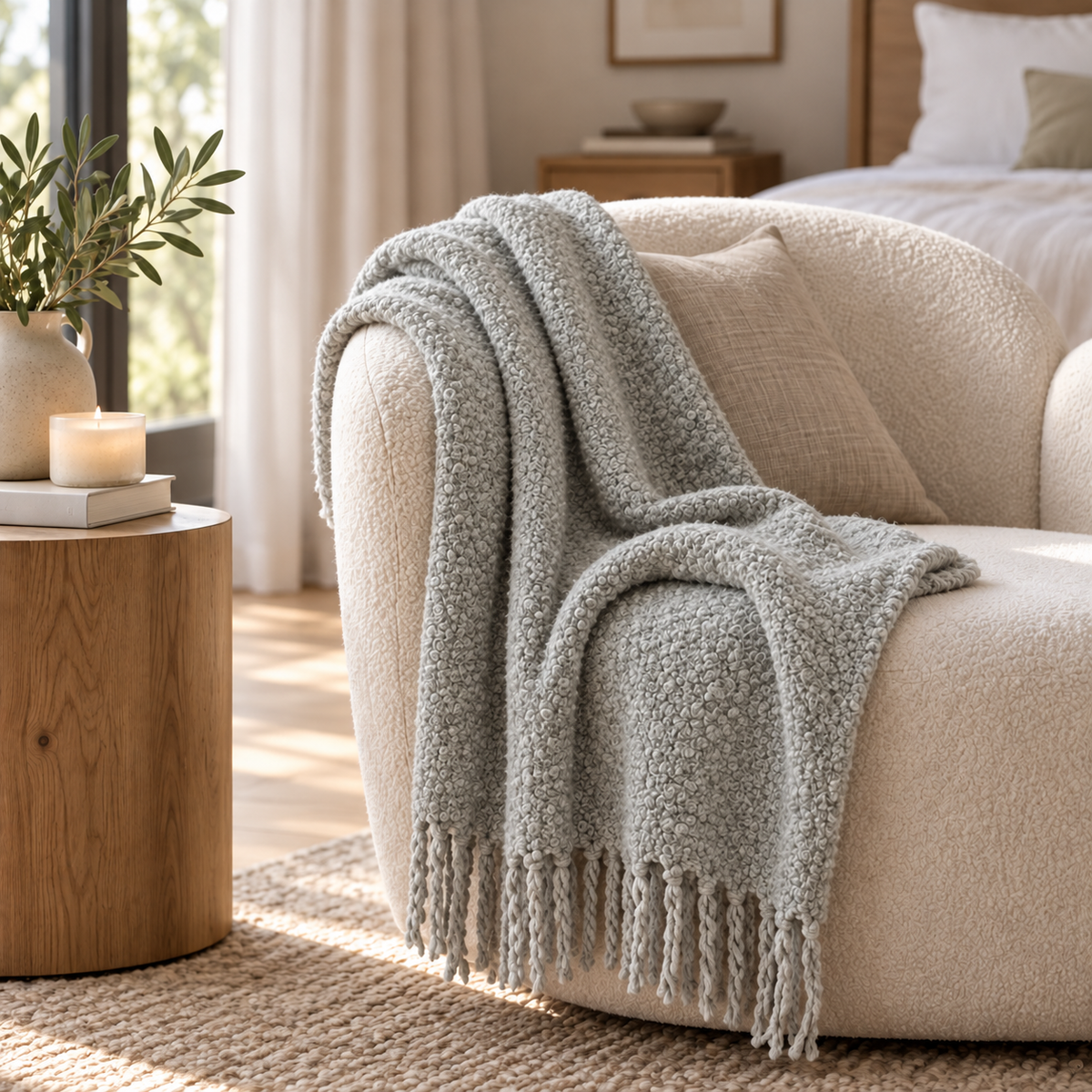 Handloomed Alpaca Bouclé Throw Blanket | Silver | Made in Peru
