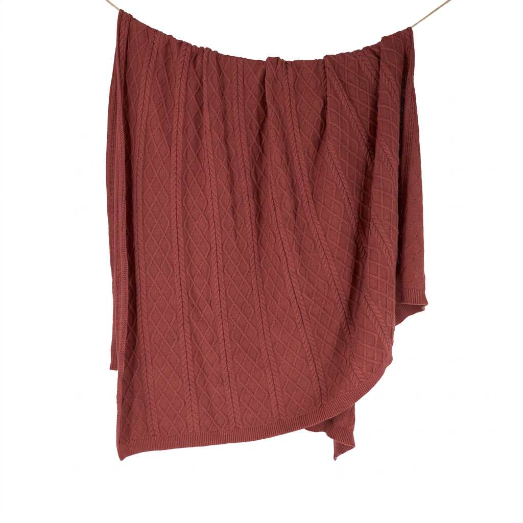 Burnt Sienna baby alpaca & Pima cotton cable throw blanket, made in Peru