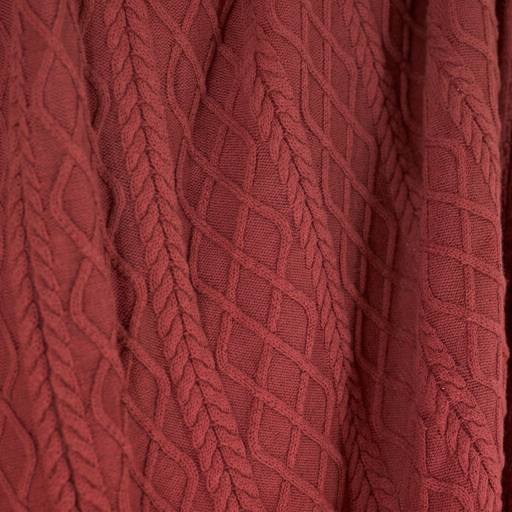 Burnt Sienna baby alpaca & Pima cotton cable throw blanket, made in Peru