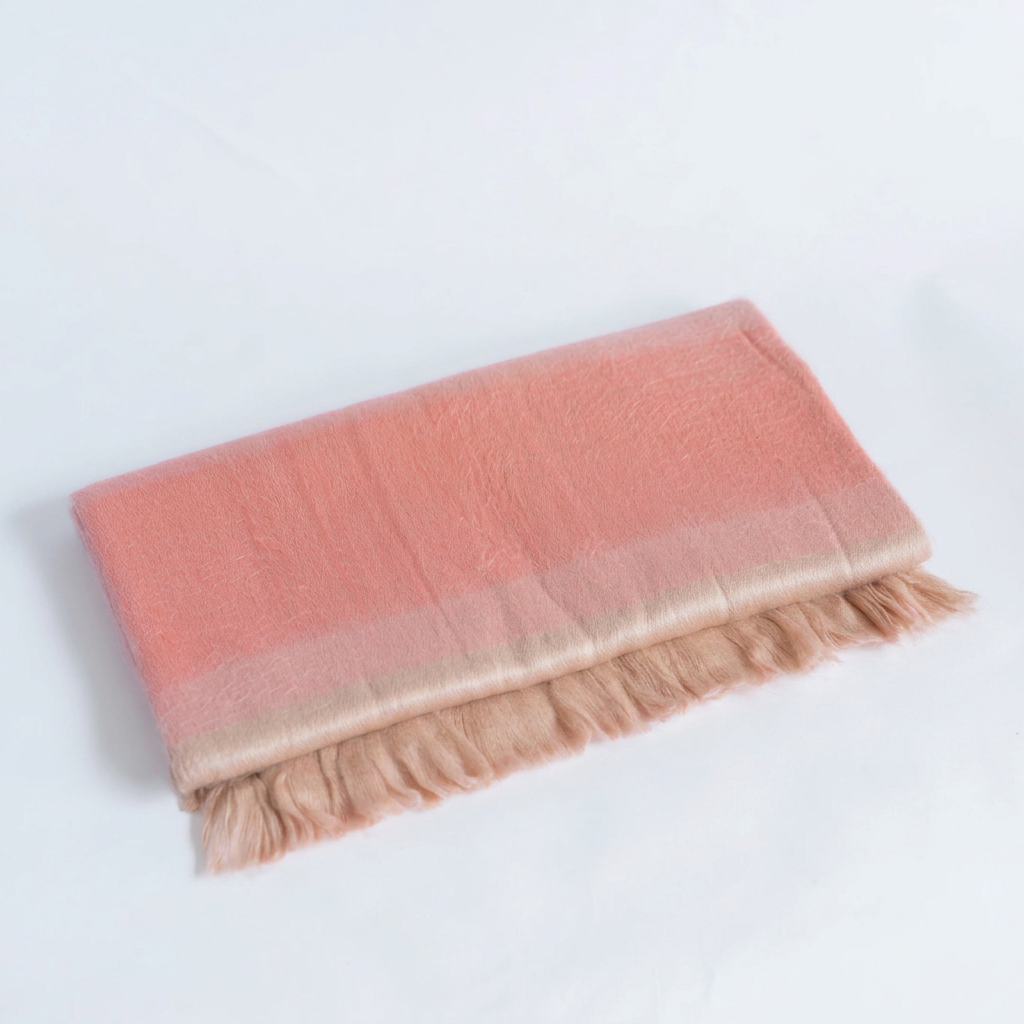 Faded Coral & Eyelash Trim handwoven alpaca throw blanket, Kallpa Collection, made in Ecuador