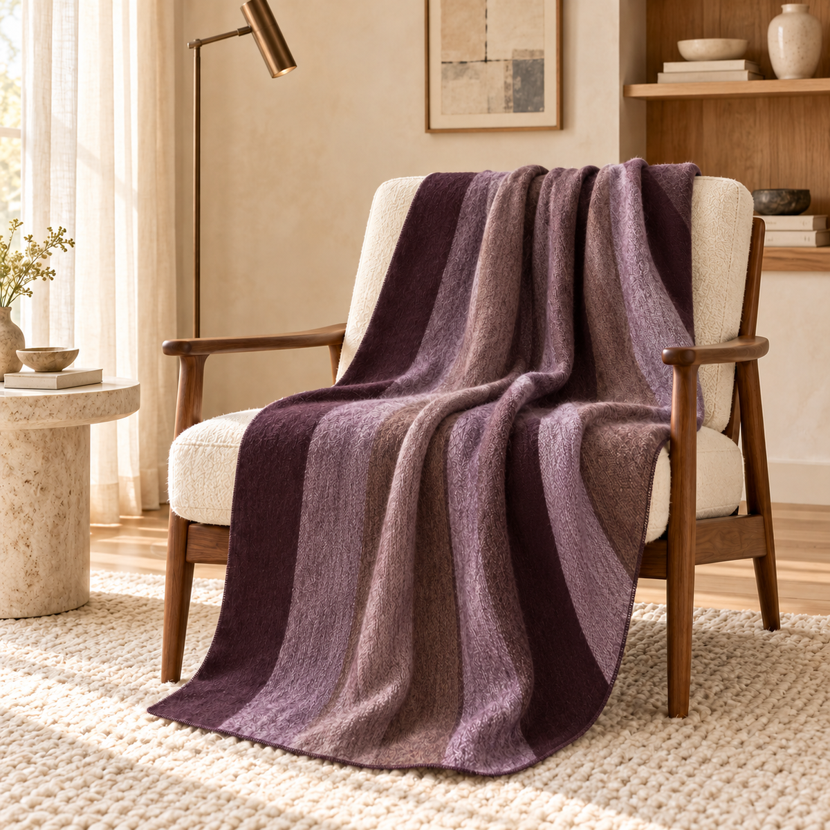 Deep Purple handwoven alpaca throw blanket, Nawi Collection, made in Ecuador