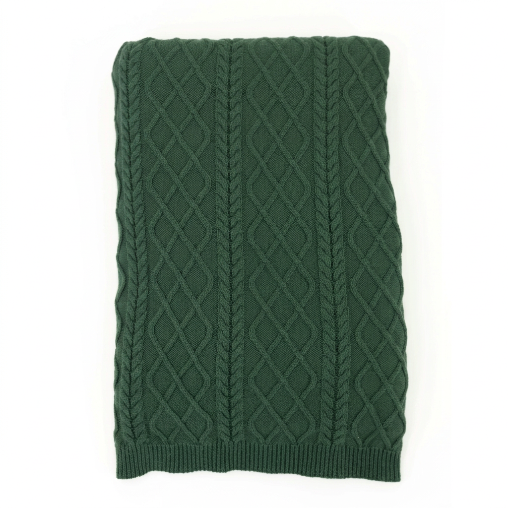 Malachite baby alpaca & Pima cotton cable throw blanket, made in Peru