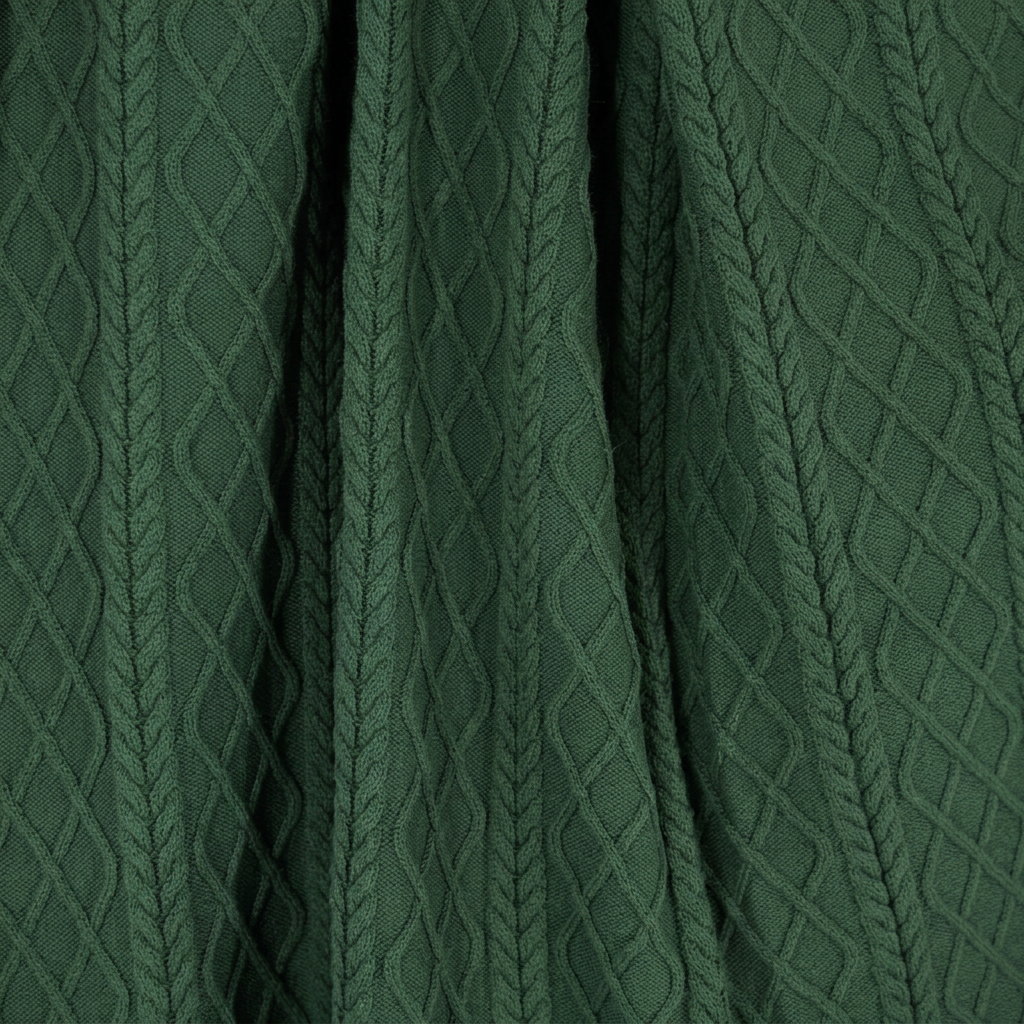 Malachite baby alpaca & Pima cotton cable throw blanket, made in Peru
