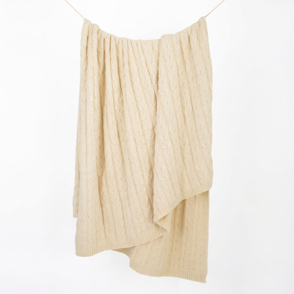 Ivory blanket with uniform white background