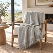 Silver handloomed undyed baby alpaca & Peruvian Pima cotton throw blanket, Kulsi Collection, made in Peru