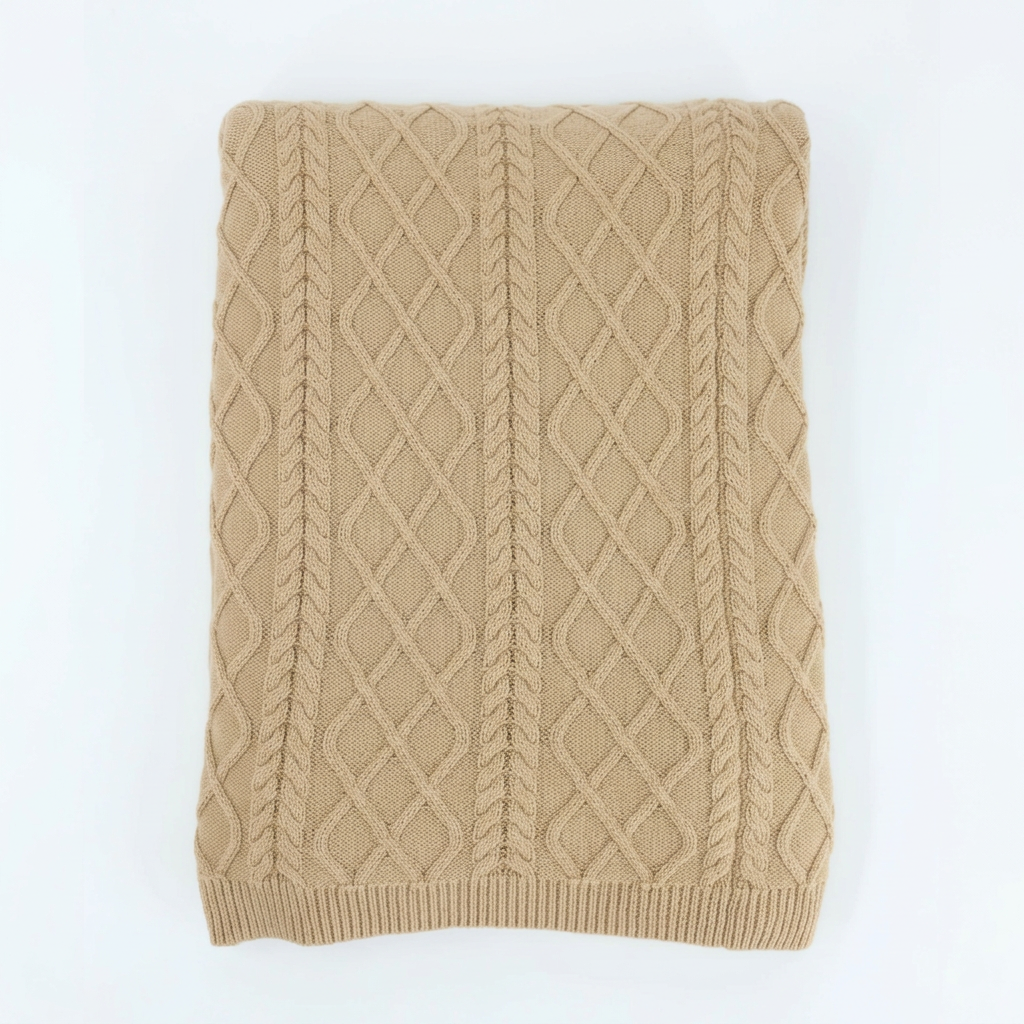 Café au Lait baby alpaca & Pima cotton cable throw blanket, made in Peru