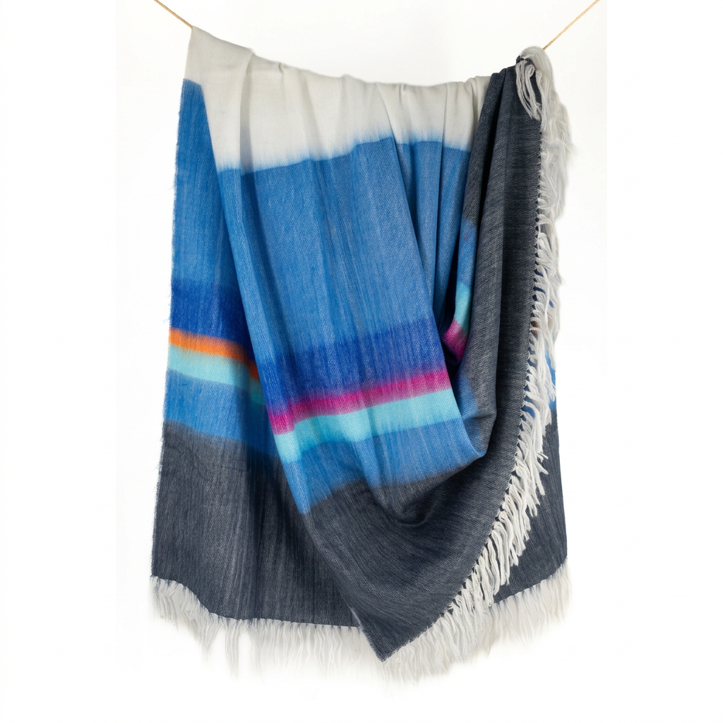Blue, Hot Pink, Orange & White handwoven alpaca throw blanket, Kallpa Collection, made in Ecuador