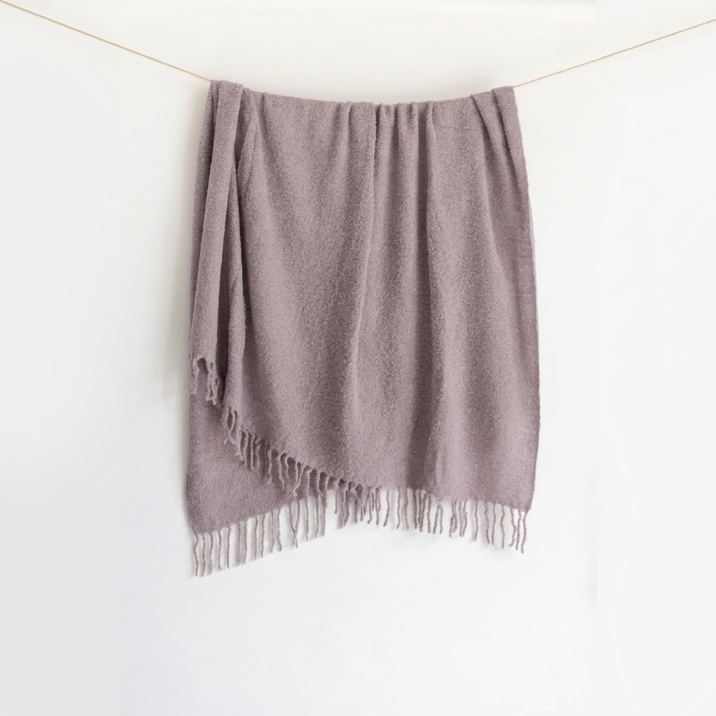 Mauve Pink handloomed alpaca bouclé throw blanket, made in Peru
