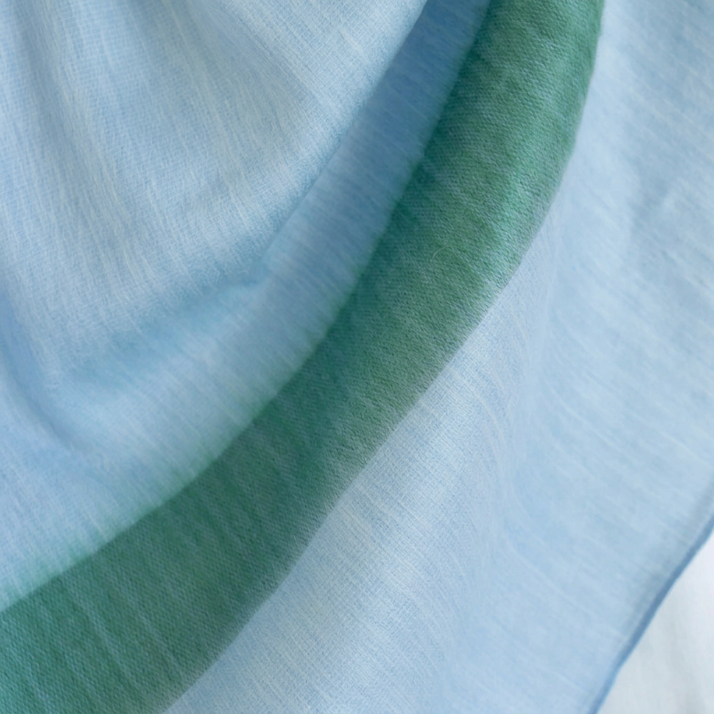 Powder Blue & Green reversible handwoven alpaca throw blanket, Kani Collection, made in Ecuador