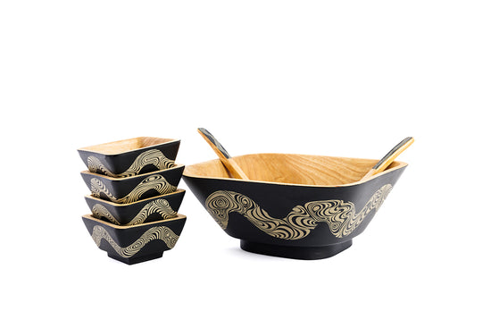 Wave Barniz Wood Salad Bowls