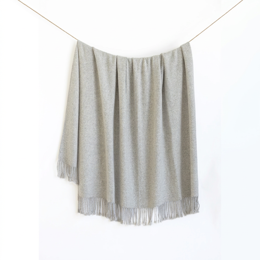 Silver handloomed undyed baby alpaca & Peruvian Pima cotton throw blanket, Kulsi Collection, made in Peru