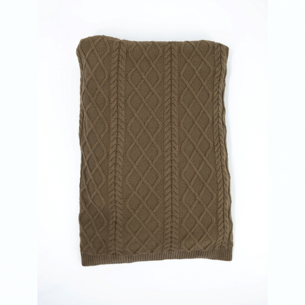 Square folded coffee-brown blanket on white