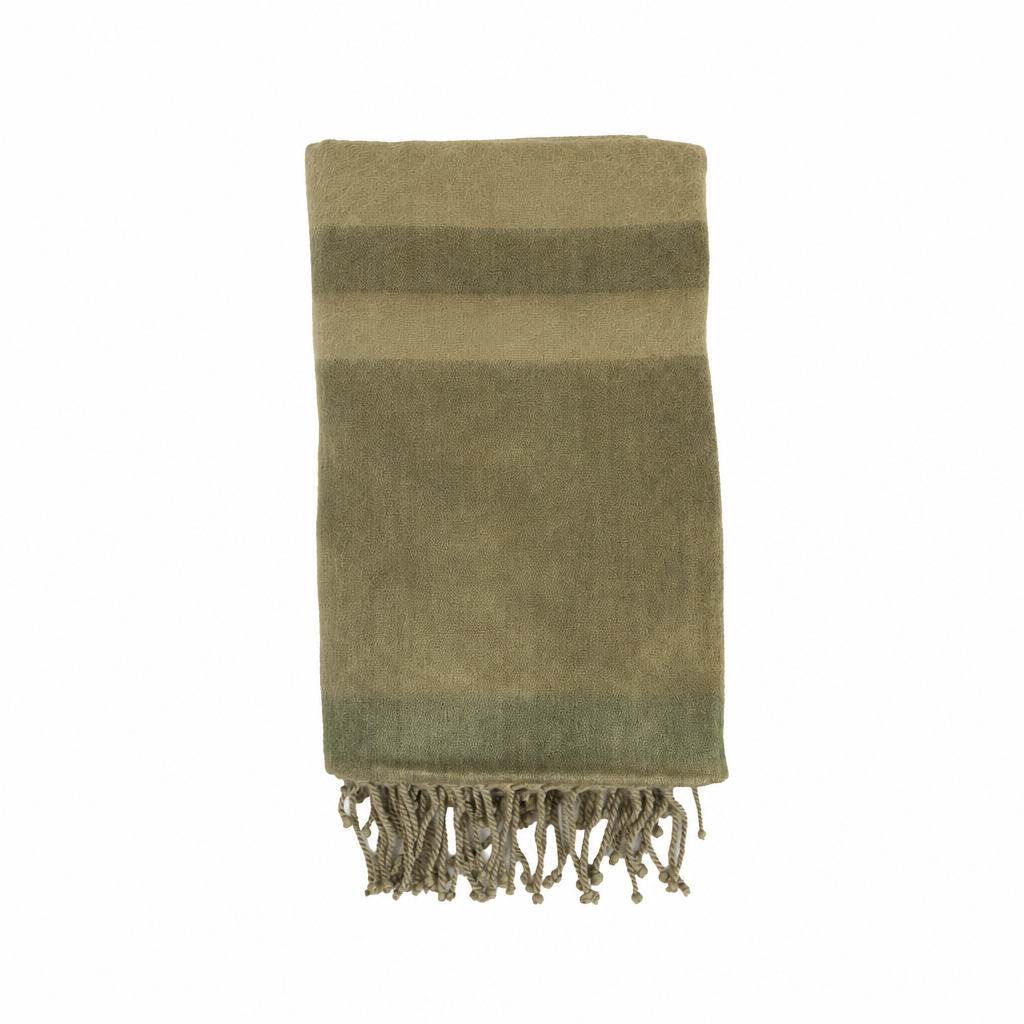 Tobacco, Olive & Khaki handwoven alpaca throw blanket folded, Kallpa Collection