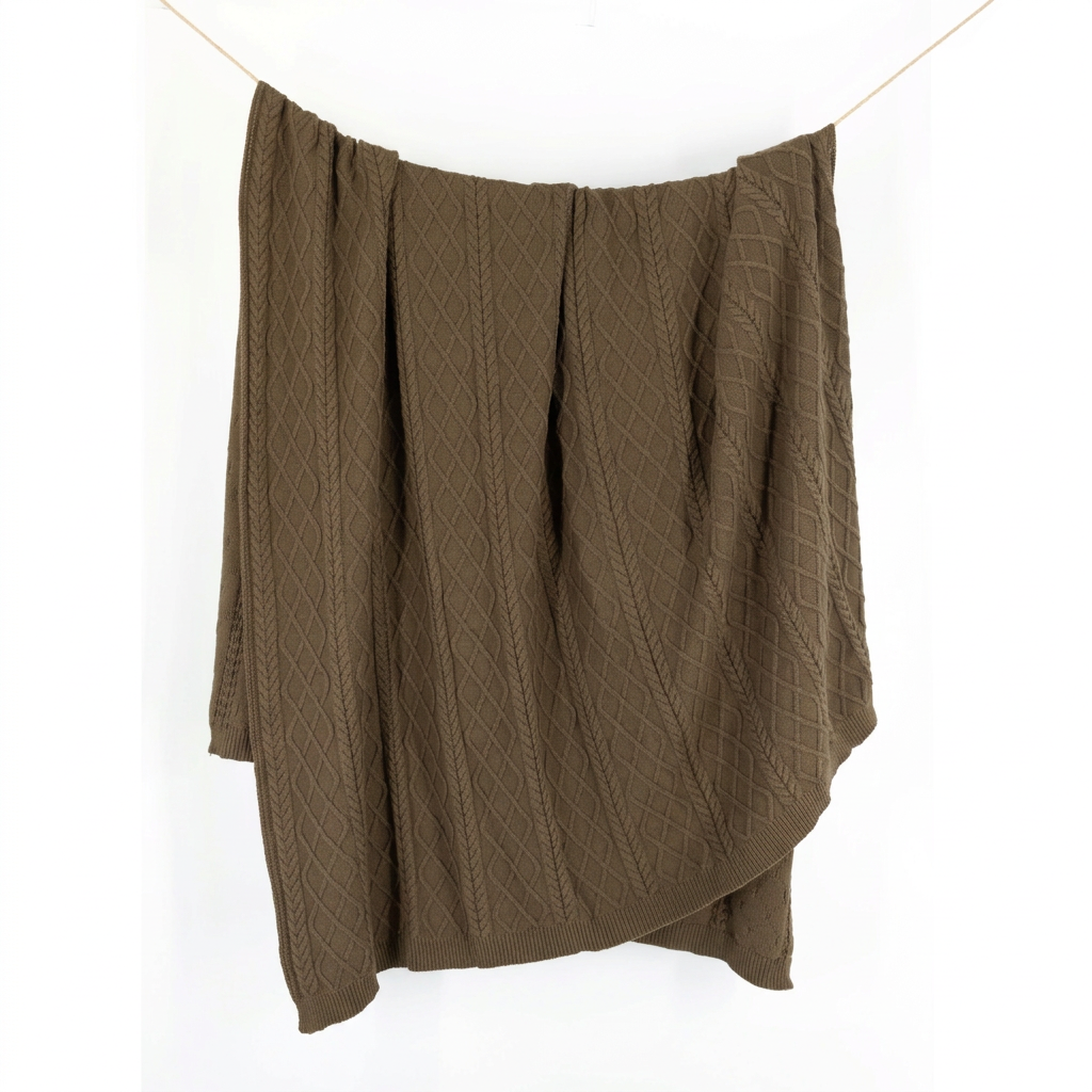 Square hanging coffee-brown blanket on white