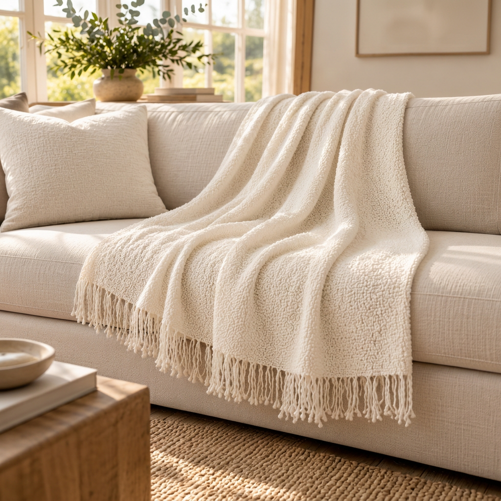 Square ivory throw lifestyle photo