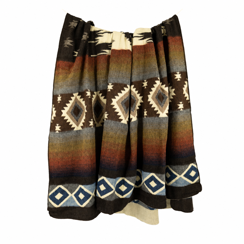 Sunset Diamond reversible handwoven alpaca throw blanket, Yachana Collection, made in Ecuador