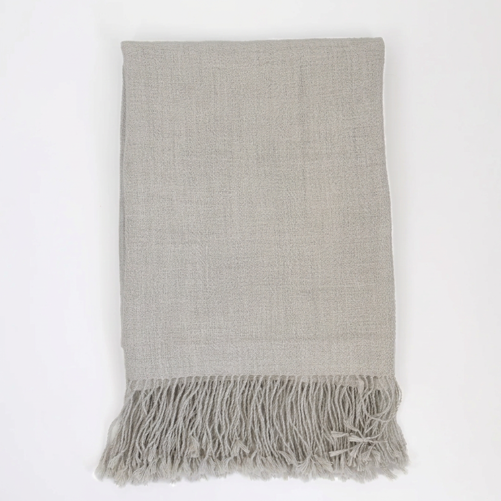 Handloomed 100% Undyed Baby Alpaca Throw Blanket | Silver | Wasi Collection