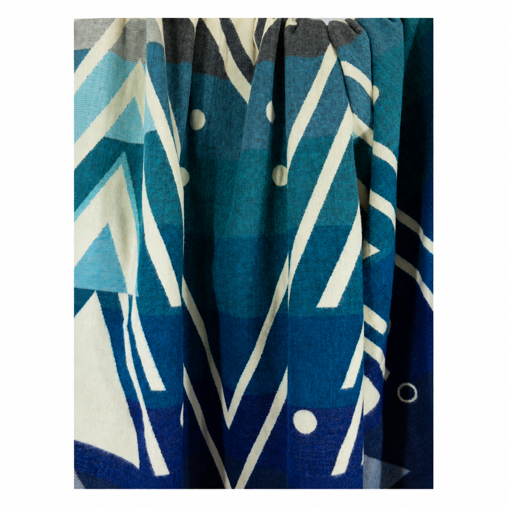 Chevron Vibrant Blues reversible handwoven alpaca throw blanket, Yachana Collection, made in Ecuador