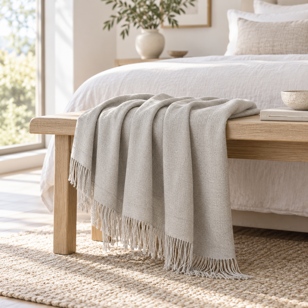 Handloomed 100% Undyed Baby Alpaca Throw Blanket | Silver | Wasi Collection