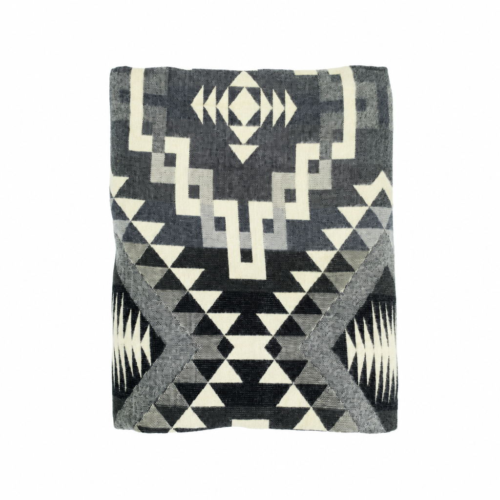 Interlocking Lines Gray, Black & Cream reversible handwoven alpaca throw blanket, Yachana Collection, made in Ecuador