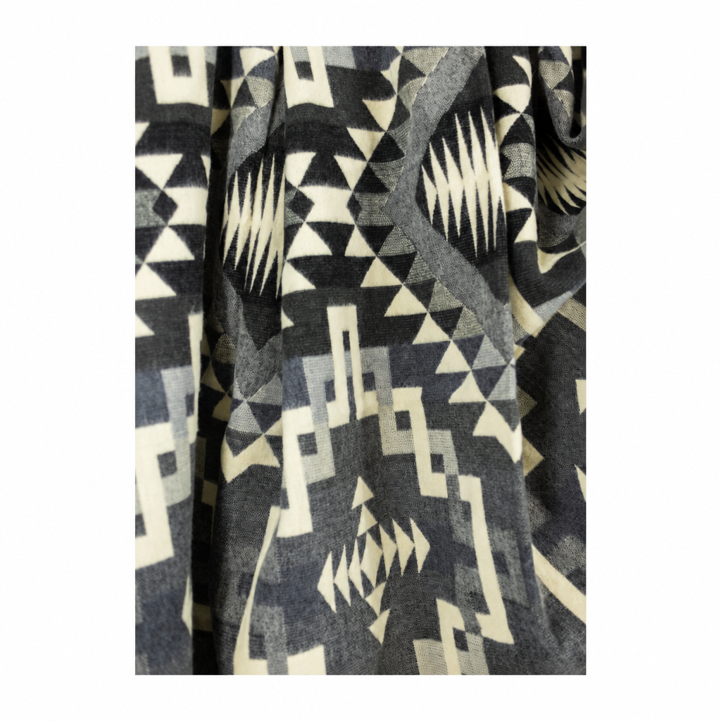 Interlocking Lines Gray, Black & Cream reversible handwoven alpaca throw blanket, Yachana Collection, made in Ecuador